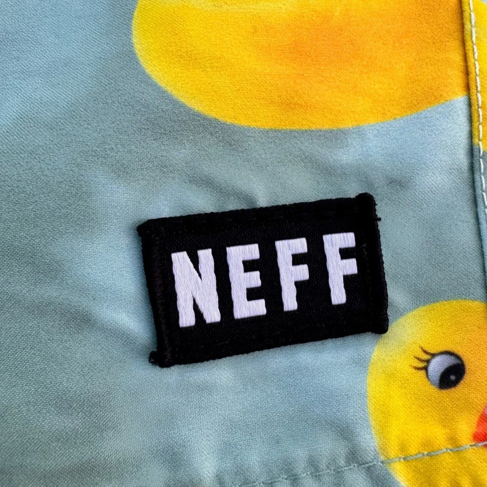 Neff Men's Swim Trunks Yellow Rubber Ducks Print‎ Elastic Waist Size XL